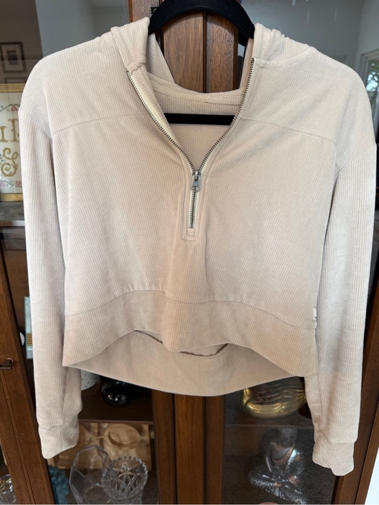 Vuori Sweaters - Vuori Cropped Half-Zip Hoodie in Cream